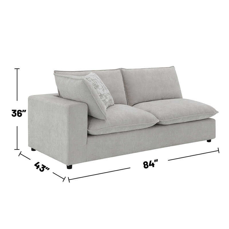 Upholstered Modular Left Facing Loveseat With 2 Pillows In Beige