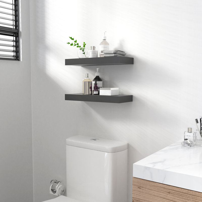 Sydney 16" W x 6" D Floating Shelves Set with Invisible Wall Mount Brackets, Black