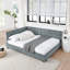 Structure de lit capitonnée pleine grandeur de style Mid-Century avec dossier et accoudoirs confortables, idéale pour la chambre à coucher et le salon-1012630255