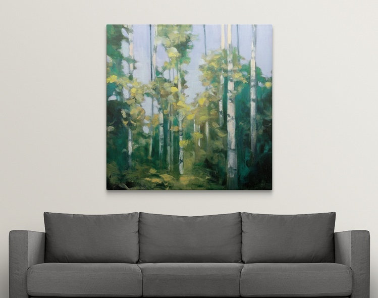 «Anjesa Birches» par Julia Purinton, reproduction d'art, H 35 po x l 35 po x P 1,5 po, Toile