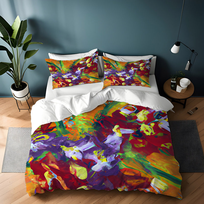 Polyester Floral Duvet Cover, King Duvet Cover + 2 King Shams