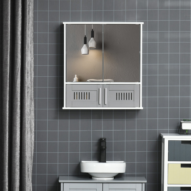 Beyerville 550mm W 600mm H Wall Mounted Required Framed Medicine Cabinet Mirror 2 Fixed, Grey