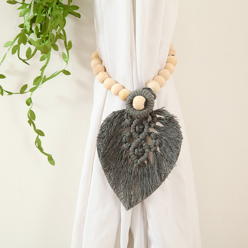 Embrasse de rideau en coton et perles, Gris