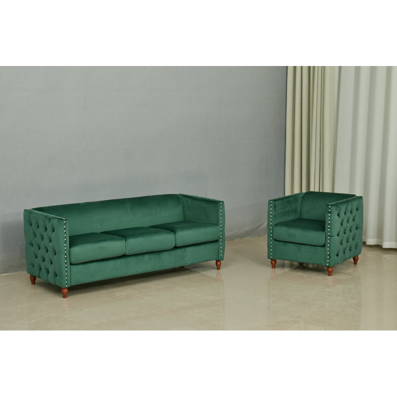 Ensemble de salon rembourré 2 pièces avec pieds en métal, Beige