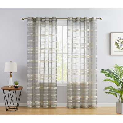 Broadway Striped Sheer Grommet Curtain Panel (Set of 2)