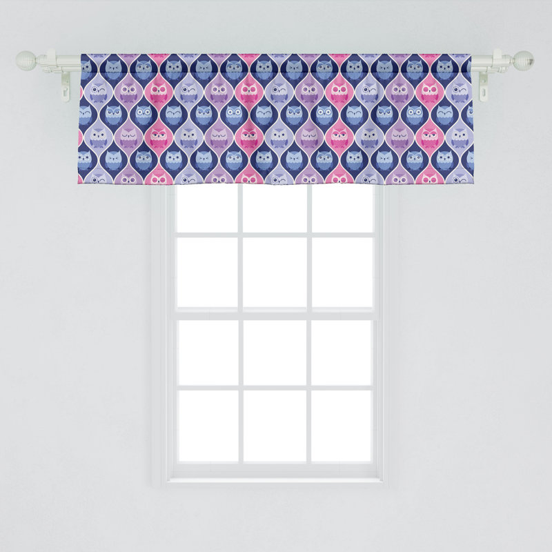 Pink Purple Blue Owl Pattern Satin Valance Set
