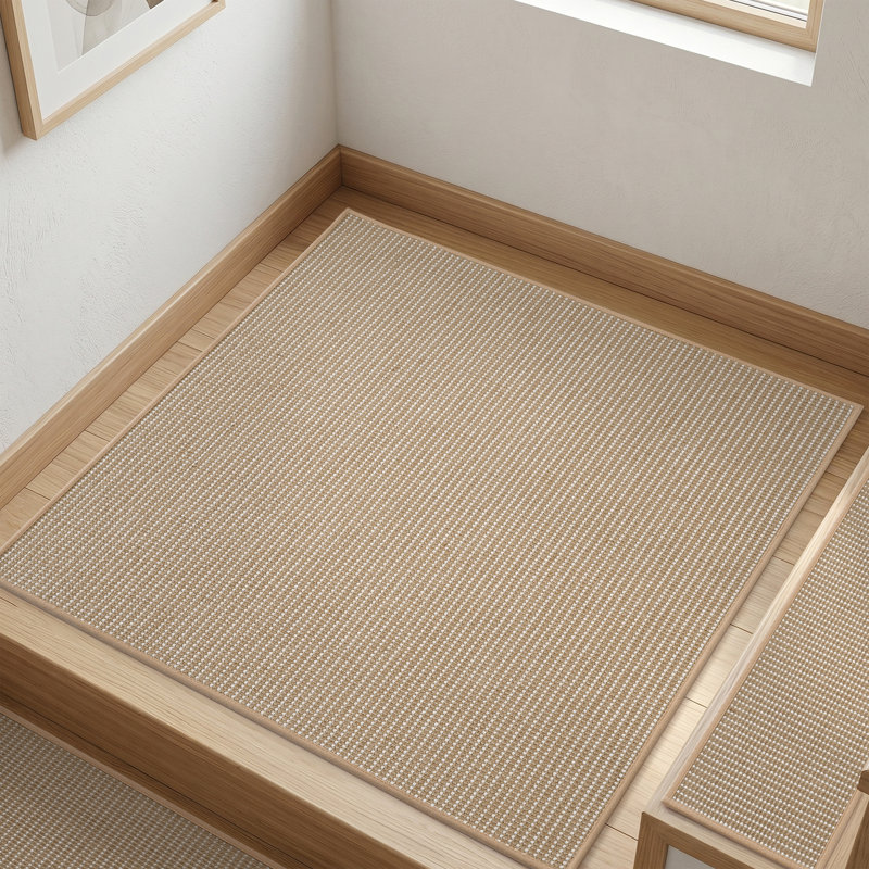 Tapis d'escalier carré en lin tissé antidérapant, 1 pièce incluse, Carré 2 pi 7 po