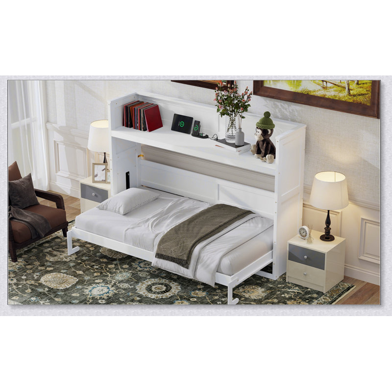 Lit simple simple TG avec bureau, lumière DEL et station de charge USB, blanc
