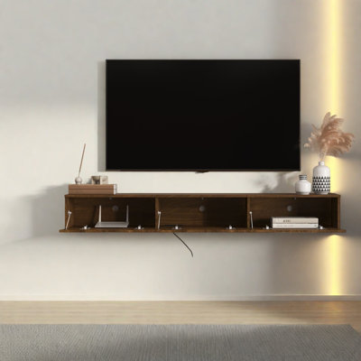 Meuble télé et centre de divertissement à DEL avec rangement en MDF pour maison moderne de 68,8 po