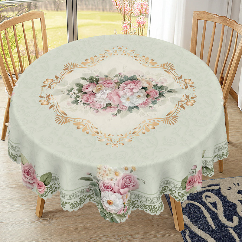 Nappe en polyester lavable à motif floral de style rétro