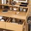 Table de coiffeuse avec miroir à DEL, prise de courant et support pour sèche-cheveux - espace pour la chambre à coucher, éclairage réglable moderne à 3 niveaux avec rangement intelligent, douille, tabouret de conception compacte