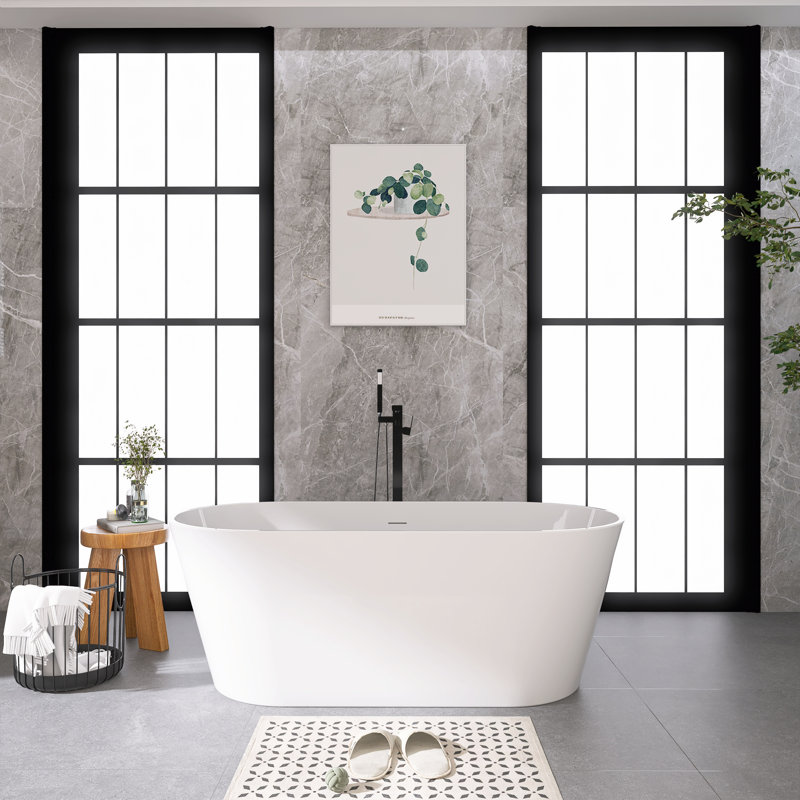 59" Freestanding Soaking Acrylic Bathtub