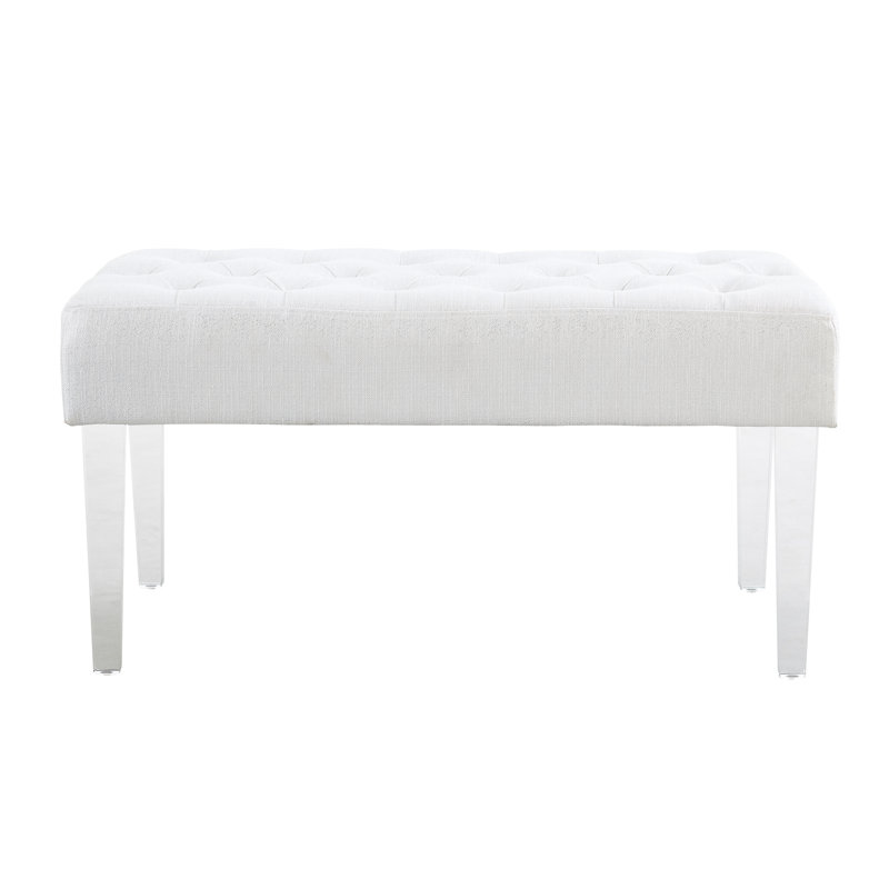 Audrey 35" Backless Glam Upholstered Bench with Acrylic Legs, Beige/Cream