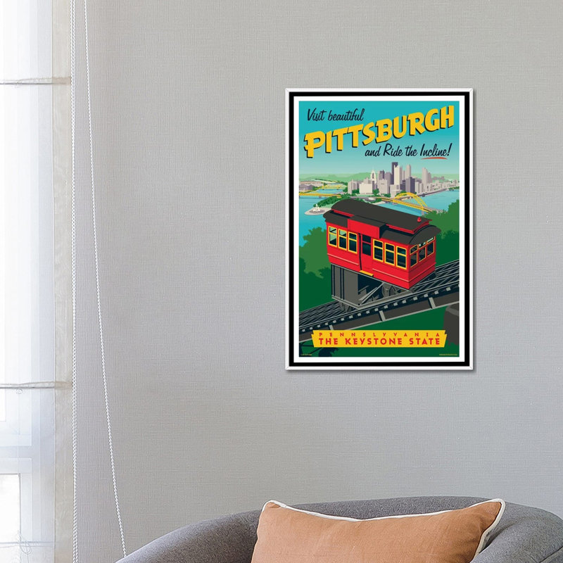 Affiche de voyage inclinée Pittsburgh par Jim Zahniser-impression d’art graphique, Pas de tapis, H 26 po x l 18 po x 1,5 po