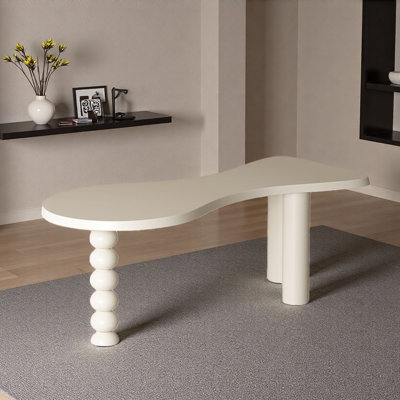Luxury Cream-Tone Solid Wood Ergonomic Desk