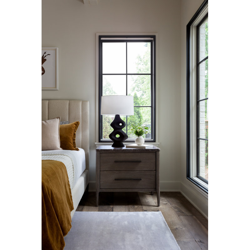 Brown Oak 2-Drawer Nightstand with Stone Top