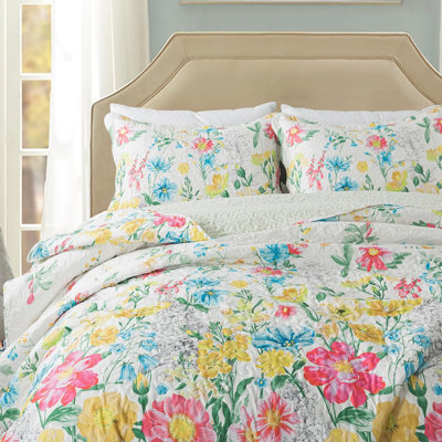 HoneiLife Persian daisy yellow Blended Bedspread 3-Piece King Size Quilt Sets