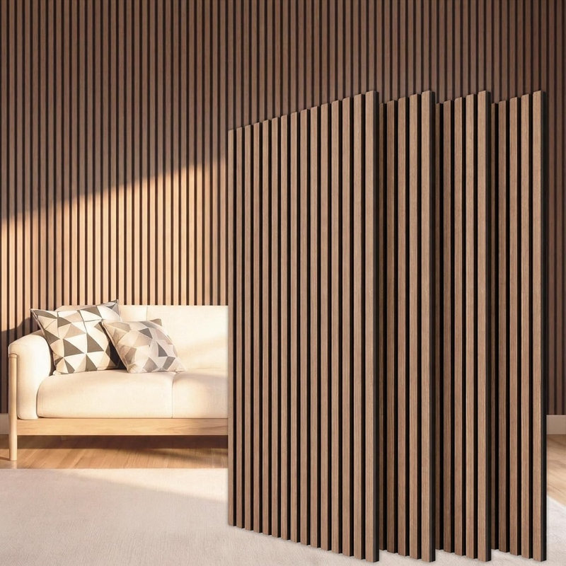 Wood Slat Acoustic Wall Panels for Interior Décor, Sound Absorbing Wood Wall Paneling, Living Room and Office Wall Décor, Walnut