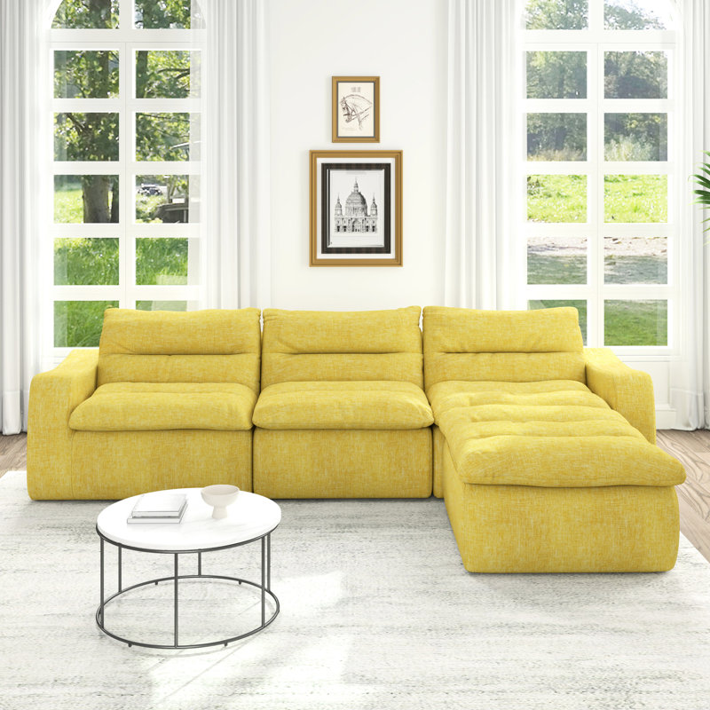 Élégant canapé modulaire jaune, combiné paresseux, rehausse le style intérieur en forme de L ergonomique et confortable, parfait pour la détente