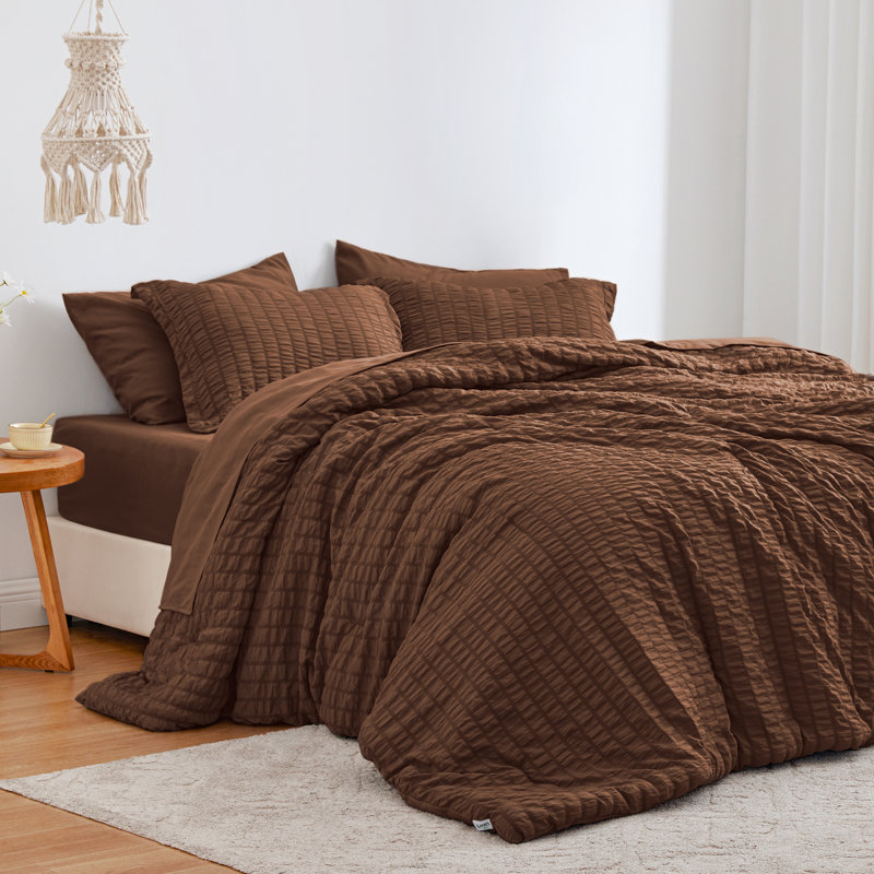 Love's cabin Seersucker Twin Comforter Set, Brown, Twin-5 Pieces