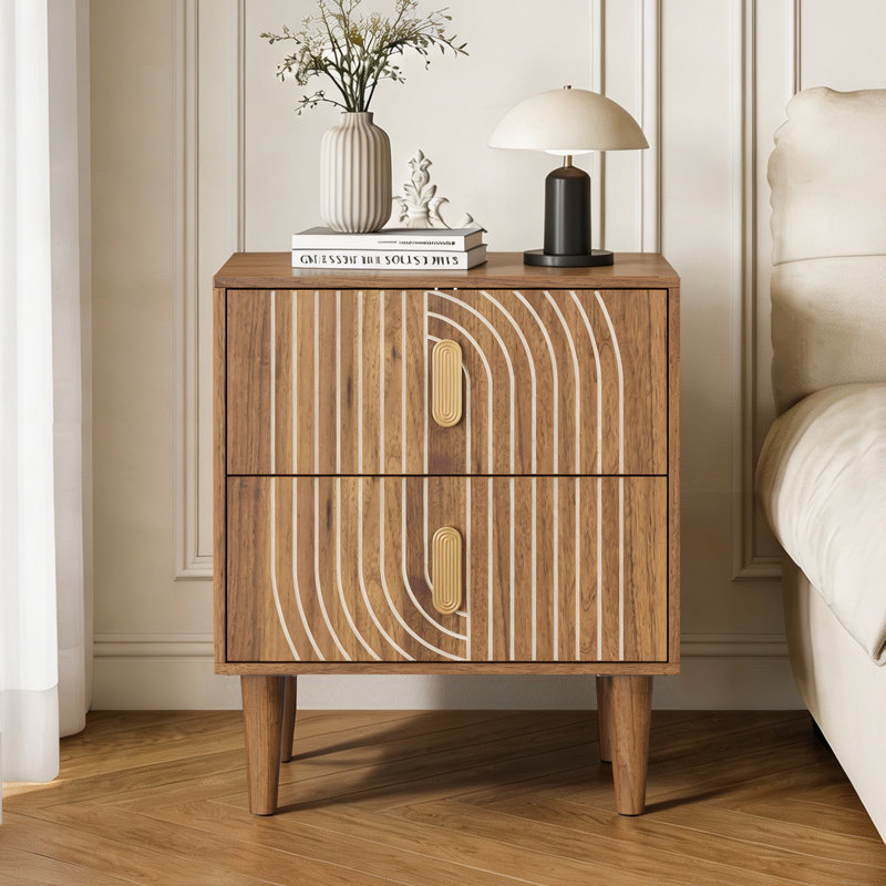 Farmhouse 2-Drawer Nightstands with Solid Wood Legs