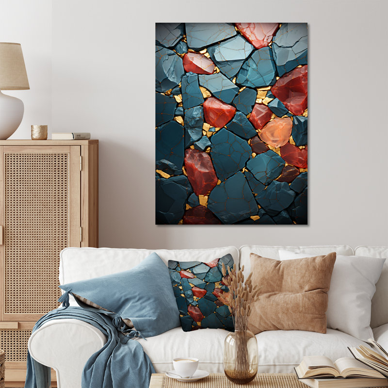 Décoration murale mosaïque de pierre jaune et rouge, H 32 po x l 16 po x P 1 po