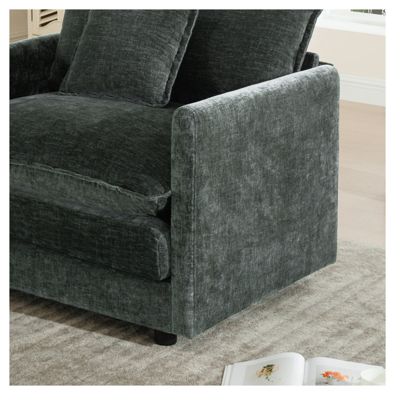 Canapé modulaire en L gris à 2 places avec repose-pieds et causeuse modulaire en chenille gris pour petits espaces de vie