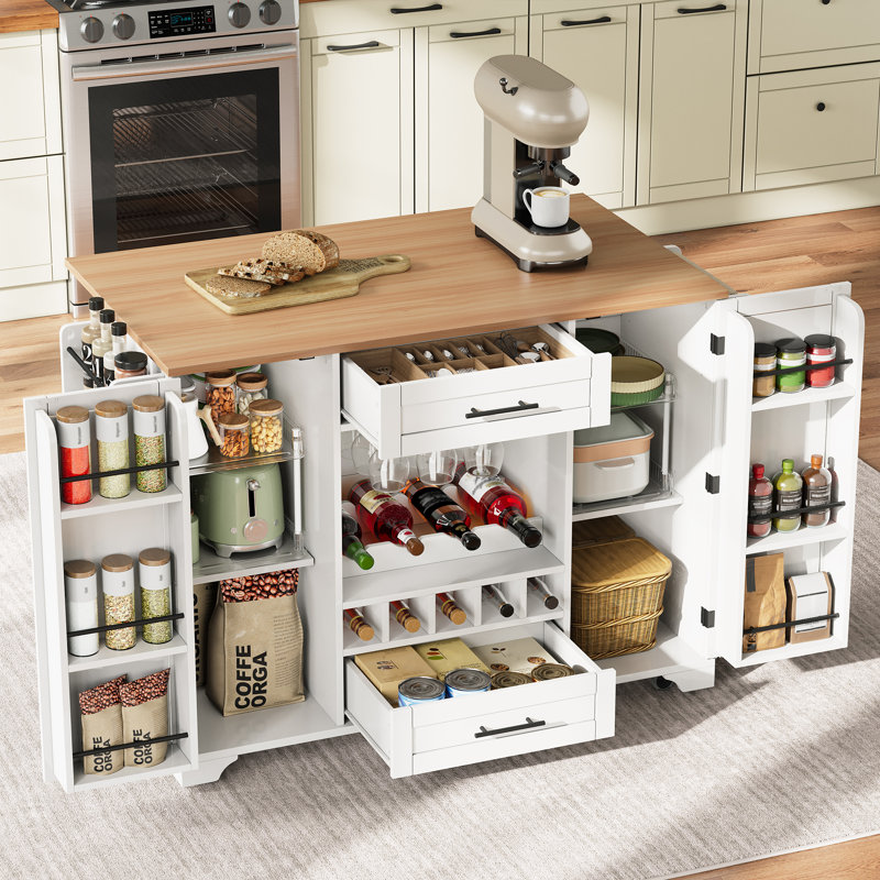 120 cm W Kitchen Cart with Top, White