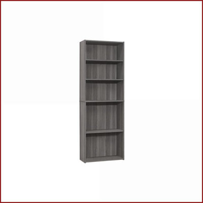 Bookshelf 6 Tier 72”H Transitional with Adjustable Shelves, Grey | Particle Board