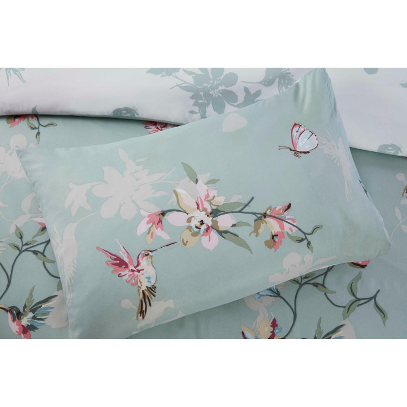 Polyester Bedding with Pillowcases Included, Green Floral, Double Duvet Cover Set + 3 Additional Pieces