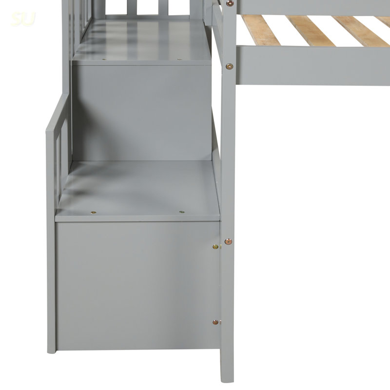Lit mezzanine avec escalier, lit, Gris