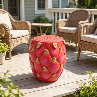 13.4" Oversized Resin Dragon Fruit Stool, Multi-Purpose Side Table & Plant Stand, Decorative Furniture for Home, Garden, Patio, Indoor & Outdoor Use