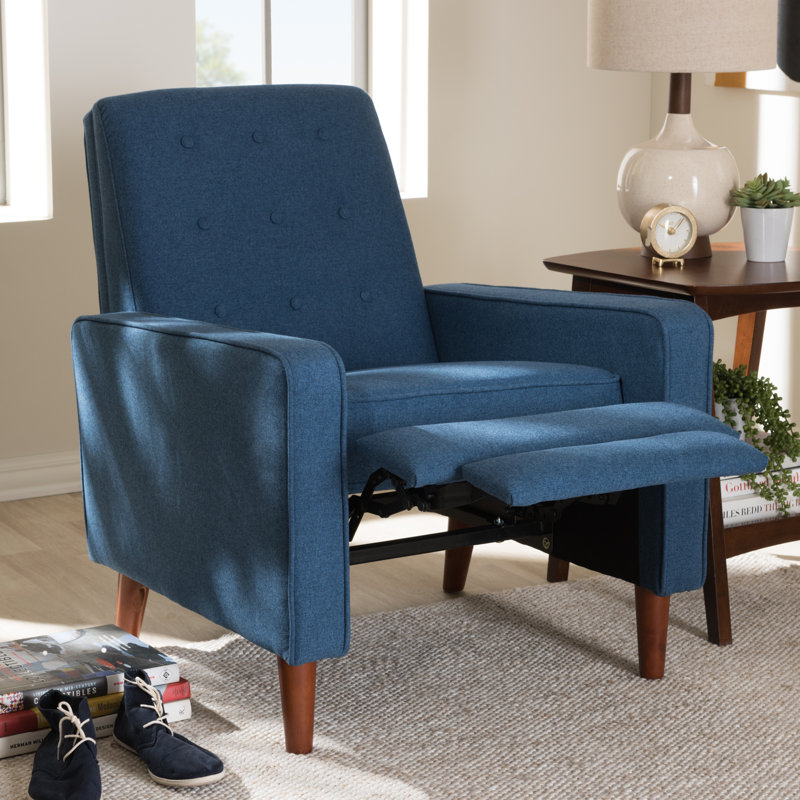 Mid-Century Blue Upholstered Manual Reclining Armchair