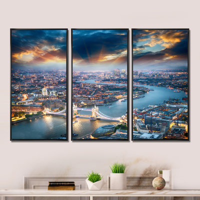 " Aerial View Of London At Dusk " 3 - Pieces