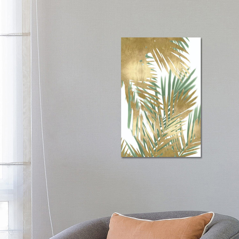Palm Shadows Gold On Green II by Melonie Miller - Print on Canvas, Wrapped Canvas, 66.04cm H x 45.72cm W x 3.81cm D