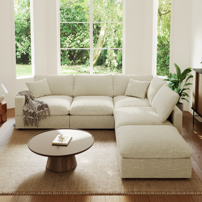 Upholstered Cloud Sofa Couch, Modular Sectional Sofa L-shaped Sofa with Ottoman for Living Room Bedroom