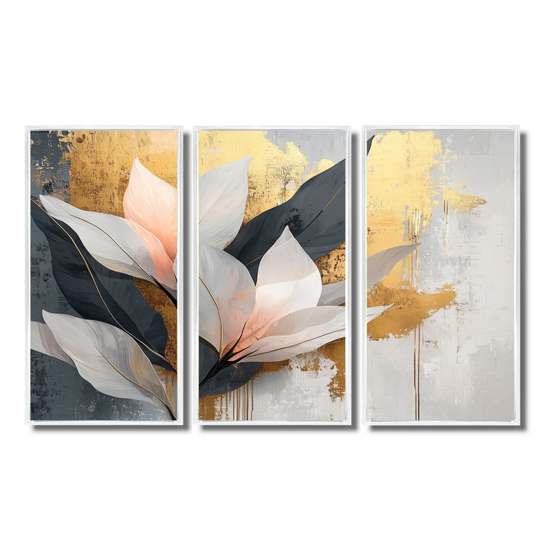 «Minimalist Birds Of Paradise Pure Form II» - art mural oiseaux de paradis - ensemble de 3, H 28 po x l 36 po, Blanc