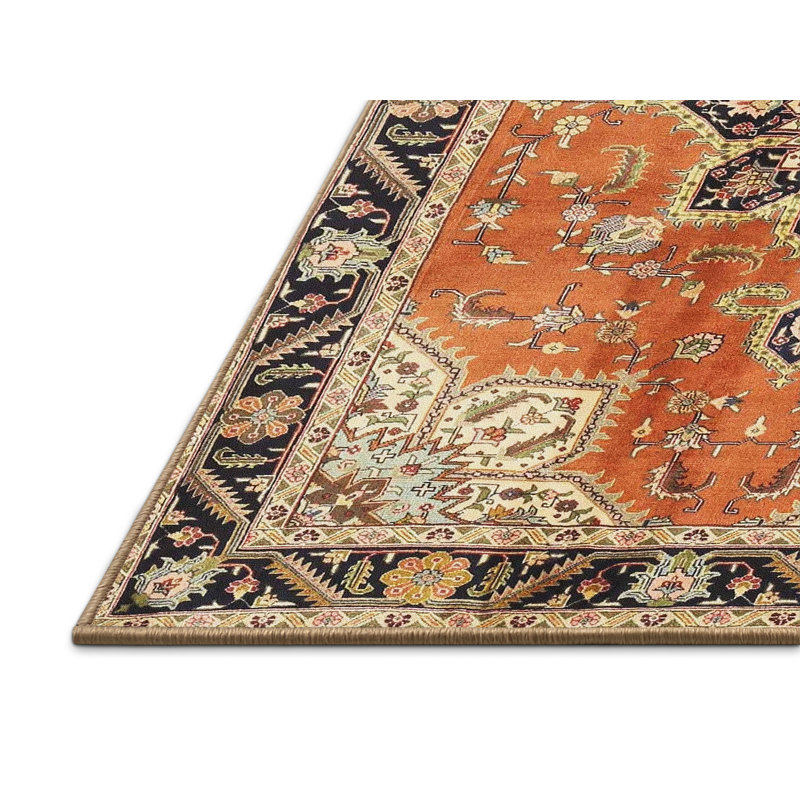 Tapis traditionnel rouge / beige / noir, Rectangle 3 pi x 5 pi