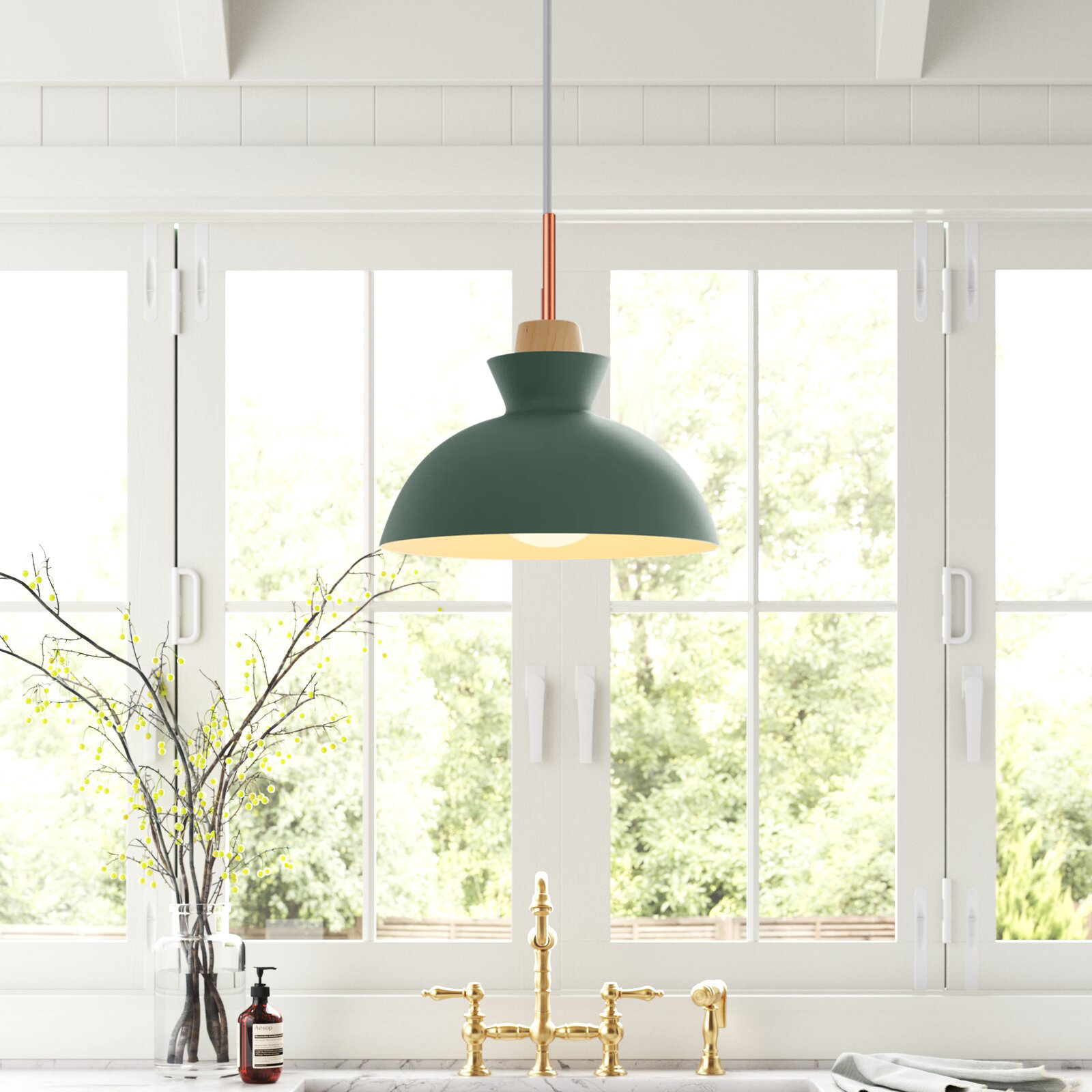 Ozma Dimmable Dome Single Light Pendant, Green