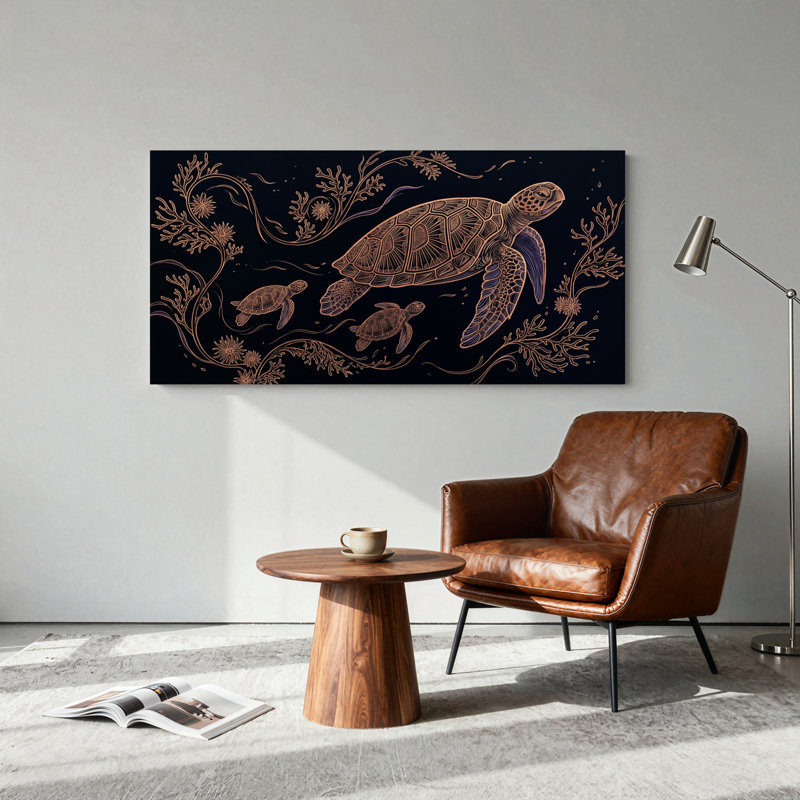 Ensemble de 1 tableau sur toile représentant une tortue marine, 32“W x 16”H, Wrapped Canvas