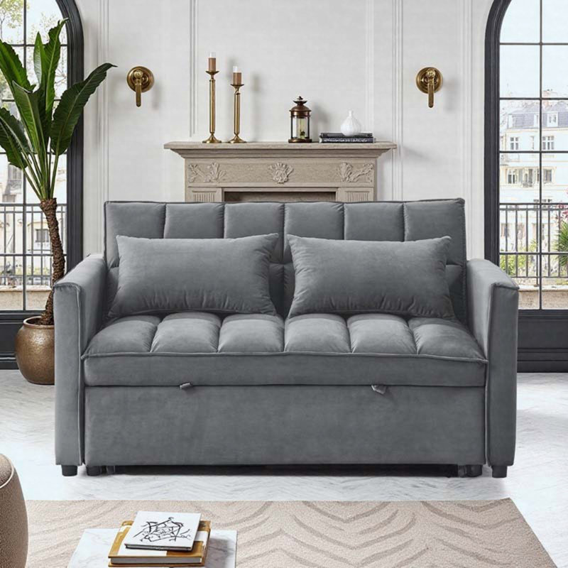 Canapé-lit coulissant 54 po 2 places avec dossier réglable et revêtement en velours, Gris foncé