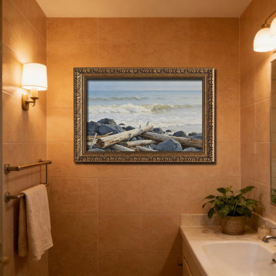 Cadre mural vintage orné de vagues et de bois flotté – Cadre doré décoratif pour œuvres d'art.