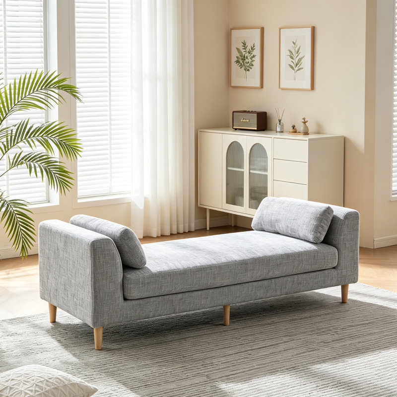 Upholstered Accent Bench With Two Pillows, Gray