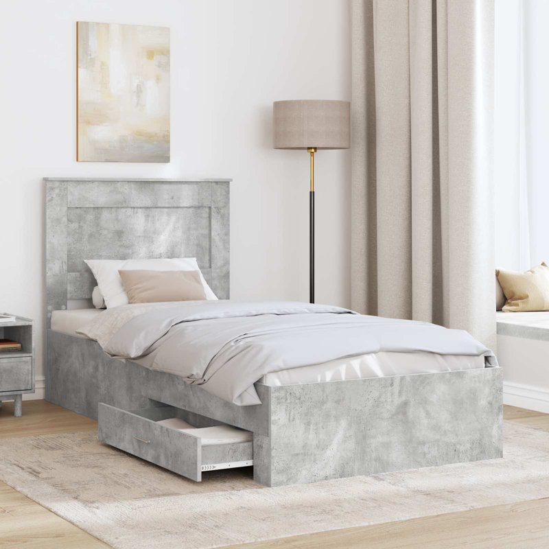 Bed, European Single (90 x 200 cm), Concrete Grey