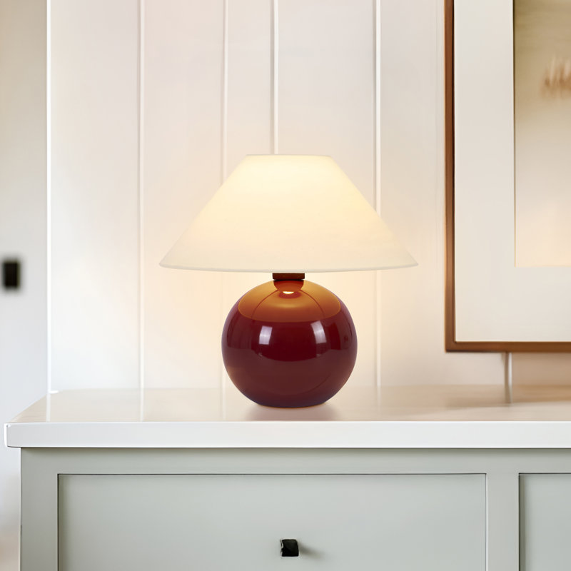 Lampe de table DEL 11 po avec base ronde en céramique rouge Fiona, Rouge