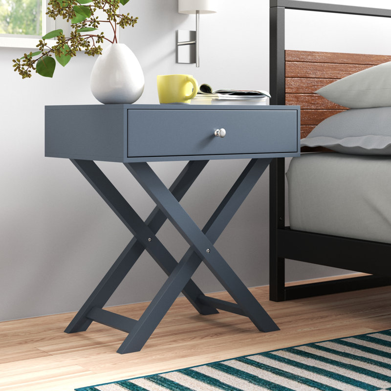 Garo 1-Drawer Premium Bedside Table, Side Table, End Table, Blue
