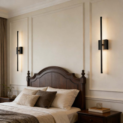 Modern Matte Black Dimmable LED Wall Sconce Set of 2 with Remote Control