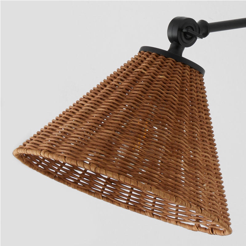 1 Light Small Wicker Wall Mount, Matte Black