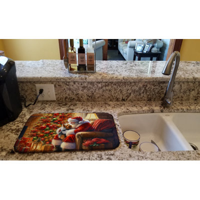 Yorkshire Terrier Yorkie and Santa Claus Dish Drying Mat