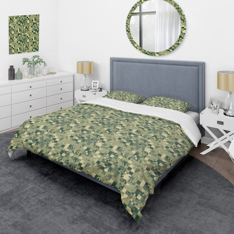 Ensemble de housse de couette en microfibre vert 3 pièces, Housse de couette pour grand lit et 2 taies décor